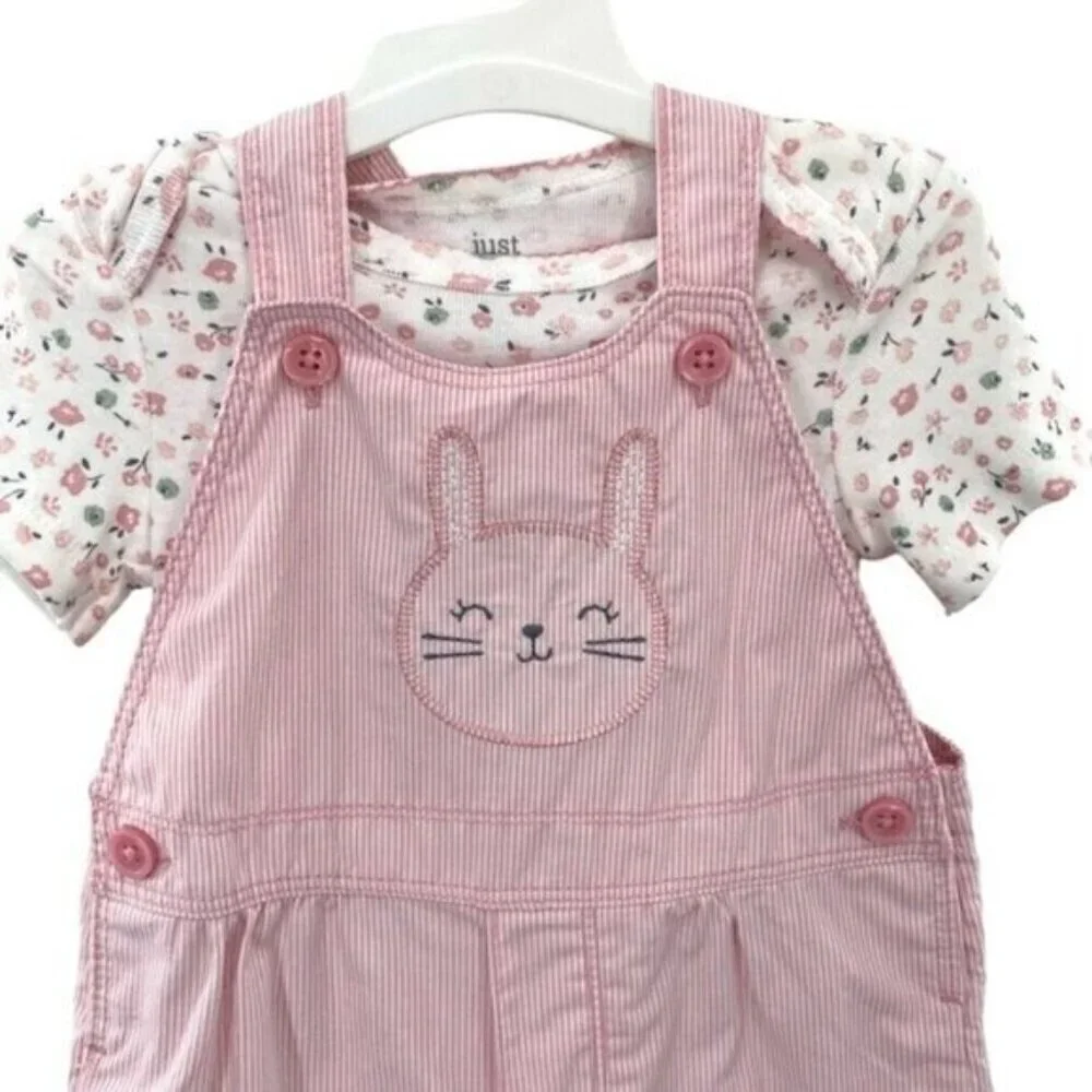 Carters Girls Pink Bunny Rabbit Overalls And Floral Top Set New